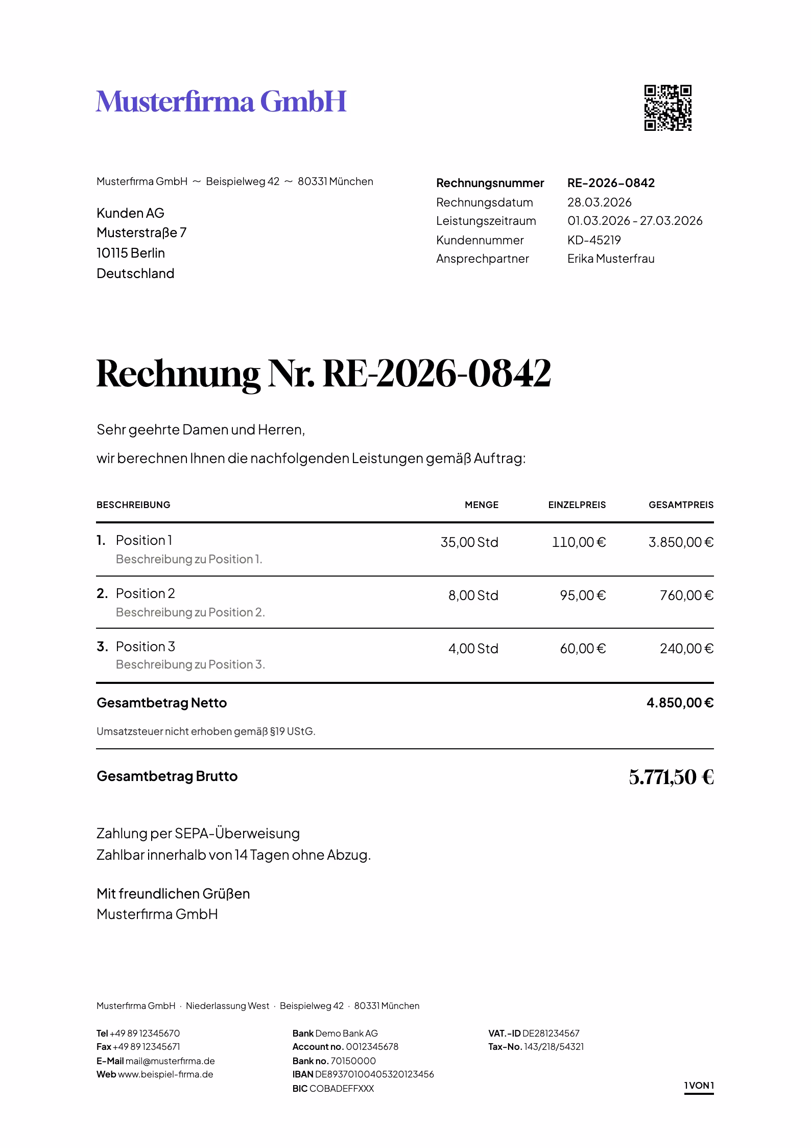 Magazin sevdesk Vorlage