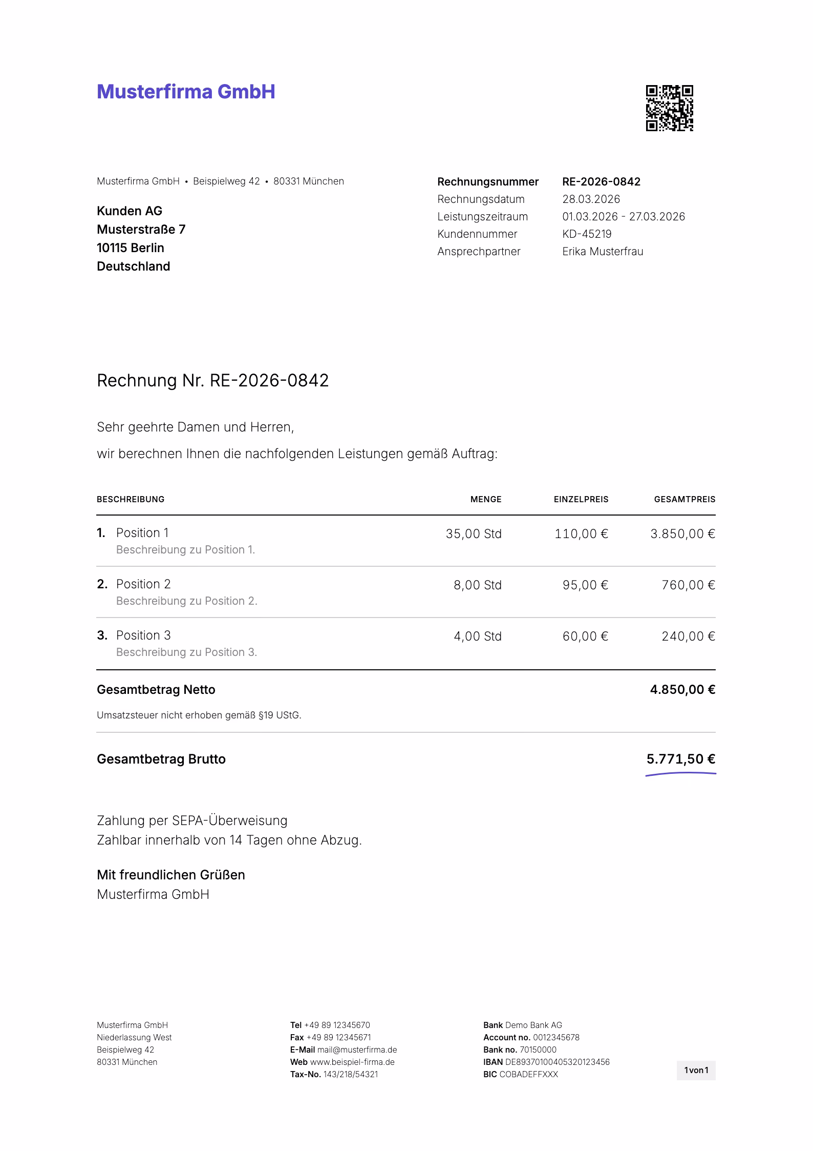 Modern sevdesk template