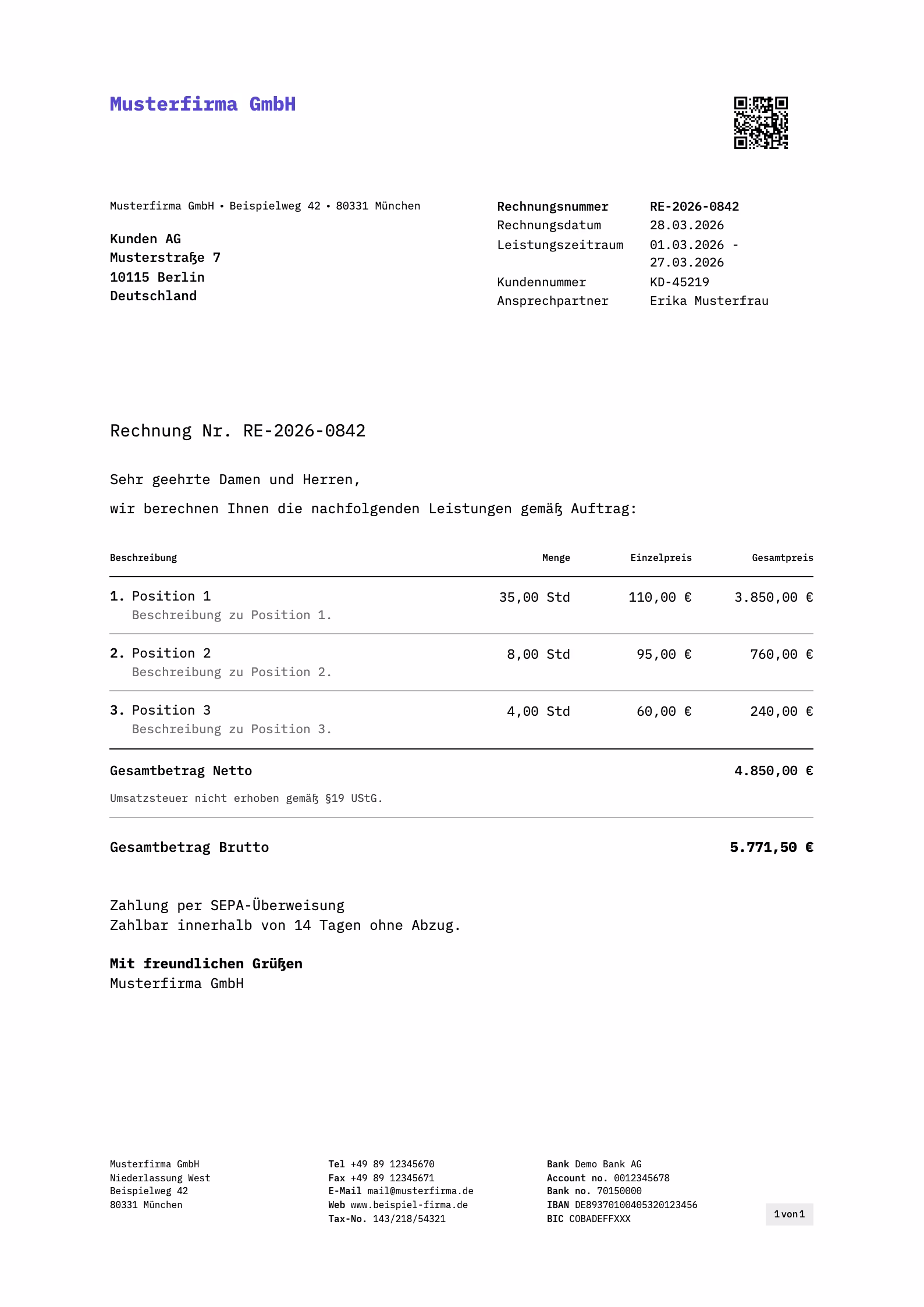 Mono sevdesk template